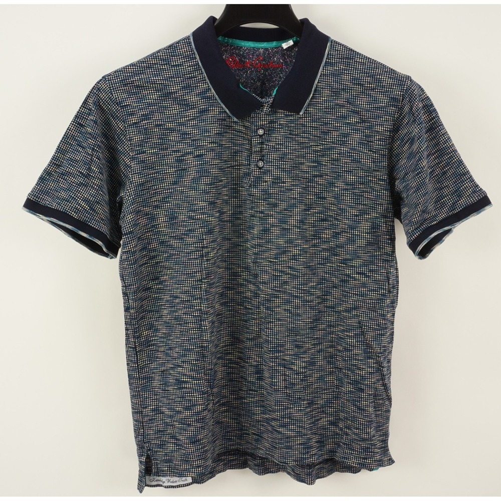 Robert Graham Skull Polo Shirt Mens Medium Blue Space Dye Cotton Textured Tipped